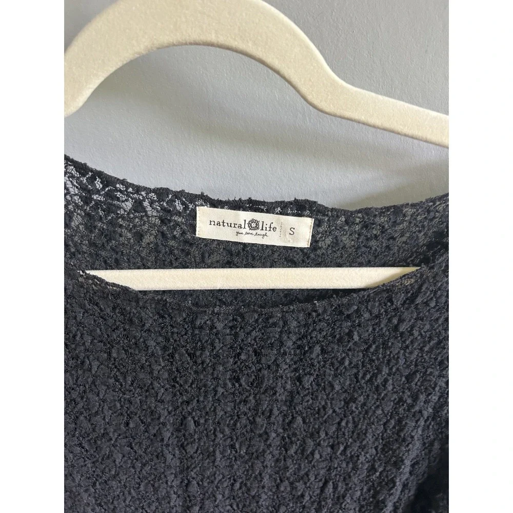 Natural Life Womens Black Lace Long Sleeve Scoop Neck Blouse Top Small